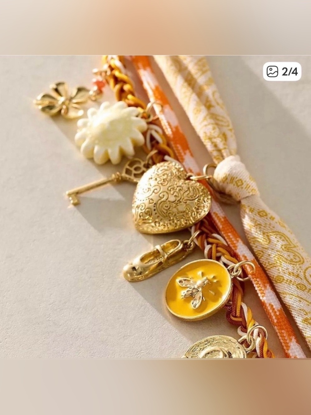 Free People NWT High Noon Orange Yellow Charm Adjustable Anklet Beach Boho - Picture 2 of 7